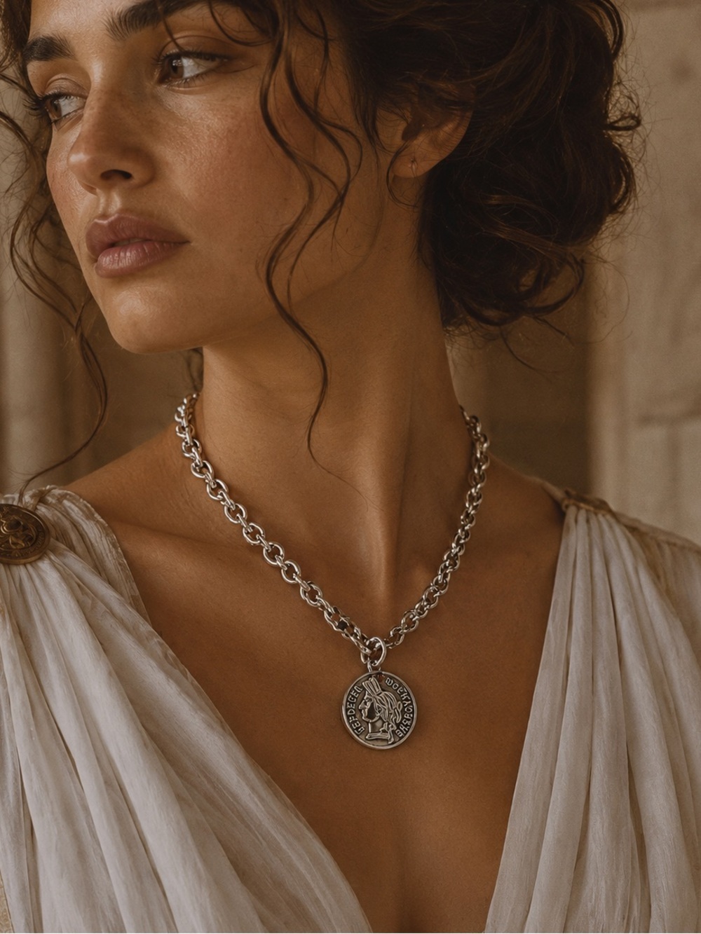 Ancient Roman Coin Medallion Necklace | Timeless Vintage Silver Chain